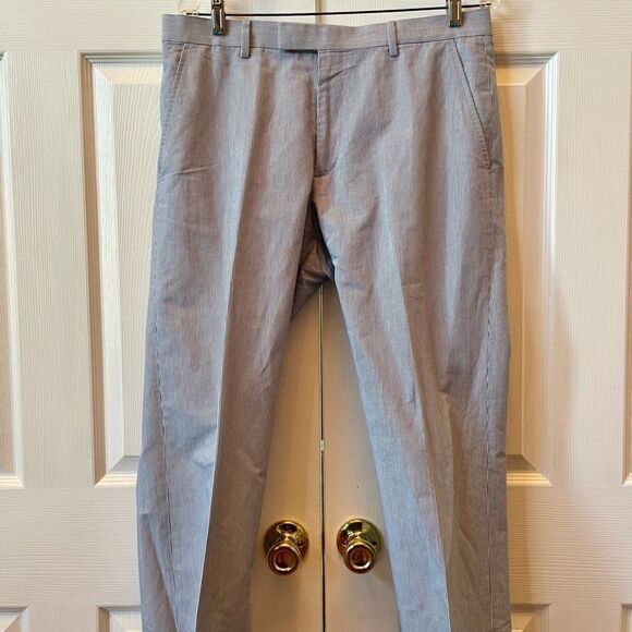 BLUE AND WHITE PINSTRIPE COTTON/LINEN TAILORED SLIM FIT by BANANA REPUBLIC 33x30 - Picture 2 of 6